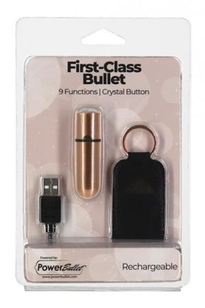 First Class Mini Rechargeable Bullet W/crystal - 9 Functions Rose Gold