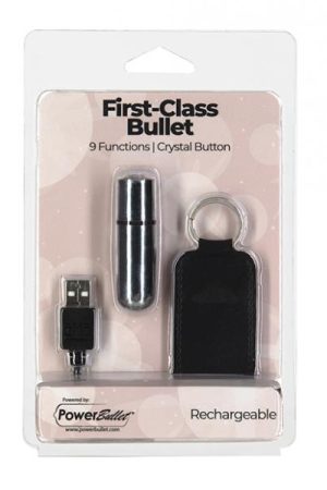 First Class Mini Rechargeable Bullet W/crystal - 9 Functions Silver