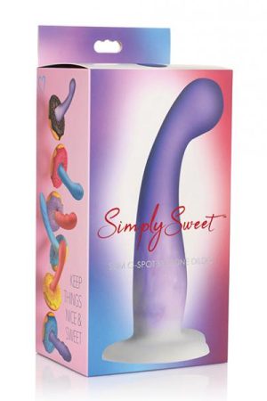 Curve Toys Simply Sweet 7" Slim G Spot Silicone Dildo - Purple/white