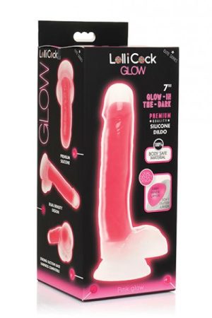 Curve Toys Lollicock 7" Glow In The Dark Silicone Dildo W/balls - Pink