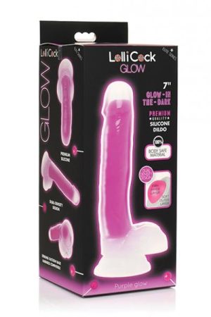 Curve Toys Lollicock 7" Glow In The Dark Silicone Dildo W/balls - Purple