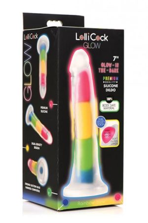 Curve Toys Lollicock 7" Glow In The Dark Silicone Dildo - Rainbow