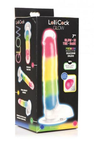 Curve Toys Lollicock 7" Glow In The Dark Silicone Dildo W/balls - Rainbow