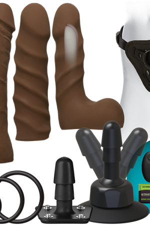 Vac-U-lock Vibrating Dual Density Starter Set with Wireless Remote - Brown