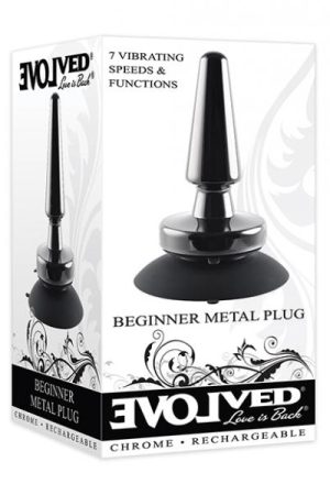 Evolved Beginner Vibrating Rechargeable Metal Plug - Black