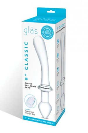 Glas 9" Classic Curved Dual Ended Dildo - Clear