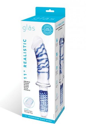 Glas 11" Realistic Double Ended Glass Dildo W/handle - Blue