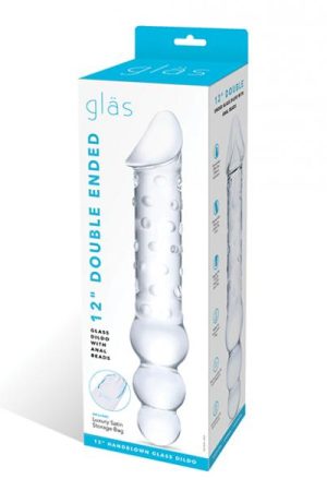 Glas 12" Double Ended Glass Dildo W/anal Beads - Clear