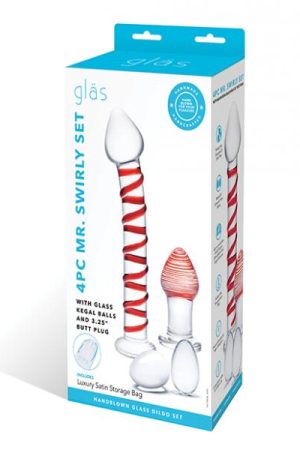 Glas 4 Pc Mr. Swirly Set W/glass Kegal Balls & 3.25" Butt Plug - Red