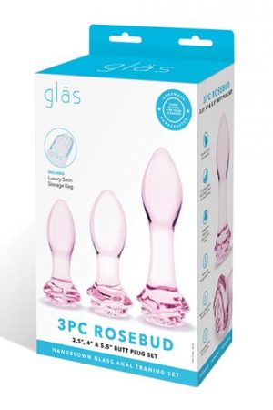 Glas 3 Pc Rosebud Butt Plug Set - Pink
