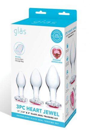 Glas 3 Pc Heart Jewel Glass Anal Training Kit