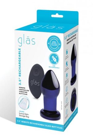 Glas 3.5" Rechargeable Vibrating Butt Plug - Blue