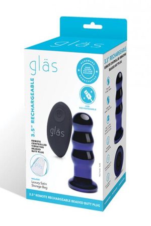 Glas 3.5" Rechargeable Vibrating Beaded Butt Plug - Blue