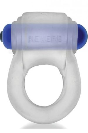 Hunkyjunk Revring Cock Ring W/vibe - Clear W/blue Vibe