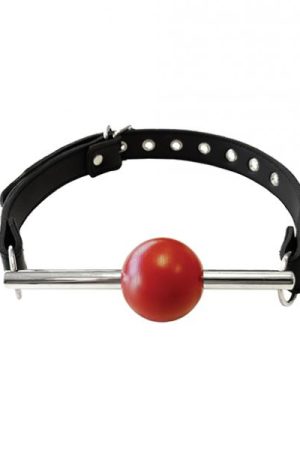 Rouge Leather Ball Gag With Stainless Steel Rod And Removable Ball - Black With Red