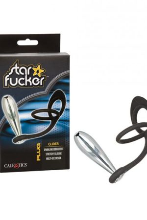Star Fucker Glider Gem Plug W/silicone Enhancer - Black