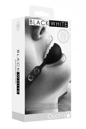 Shots Ouch Black & White Silicone Ball Gag - Black
