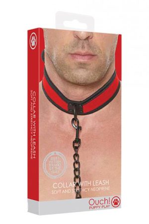 Shots Ouch Puppy Play Puppy Collar W/leash - Red
