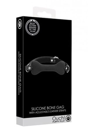 Shots Ouch Puppy Play Silicone Bone Gag - Black
