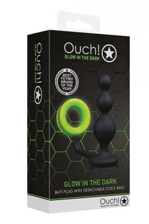 Shots Ouch Beads Butt Plug W/cock Ring - Glow In The Dark