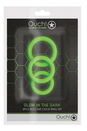 Shots Ouch 3 Pc Cock Ring Set - Glow In The Dark