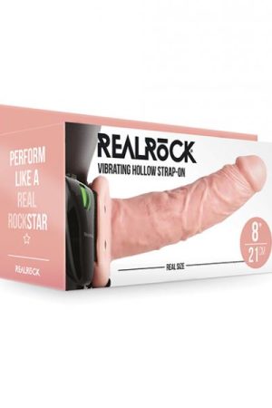 Shots Realrock 8" Vibrating Hollow Strap On W/o Balls - Flesh