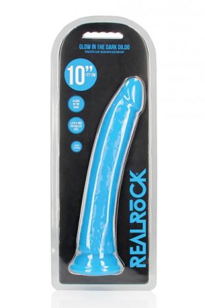 Shots Realrock 10" Slim Dildo Glow In The Dark - Neon Blue