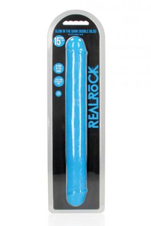 Shots Realrock 15" Double Dong Glow In The Dark - Neon Blue
