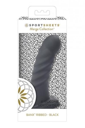 Sportsheets 8" Banx Ribbed Hollow Silicone Sheath Dildo - Black