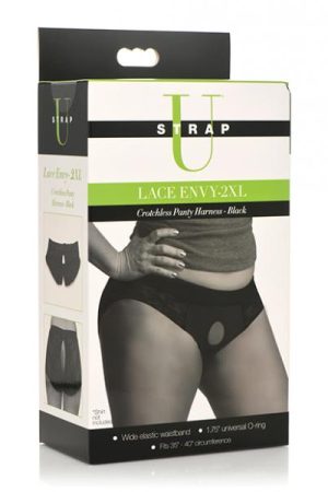 Strap U Lace Envy Crotchless Panty Harness - 2xl Black