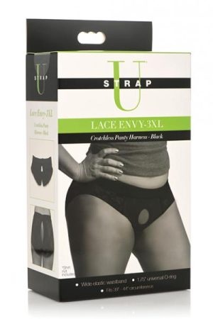 Strap U Lace Envy Crotchless Panty Harness - 3xl Black