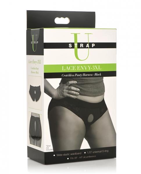 Strap U Lace Envy Crotchless Panty Harness - 3xl Black