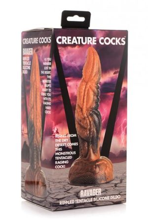 Creature Cocks Ravager Rippled Tentacle Silicone Dildo  - Orange/black