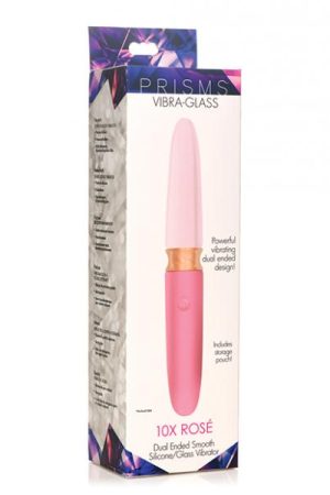 Prisms Vibra-glass 10x Dual Ended Smooth Silicone/glass Vibrator - Rose