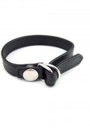 M2M Cock Ring Leather D-Ring Snap Release Black