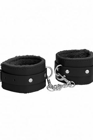 Ouch! Plush Leather Handcuffs Black