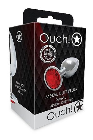 Round Gem Butt Plug Small Silver Ruby Red