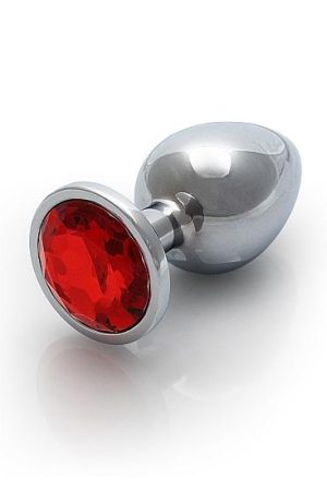 Round Gem Butt Plug Medium Silver Ruby Red
