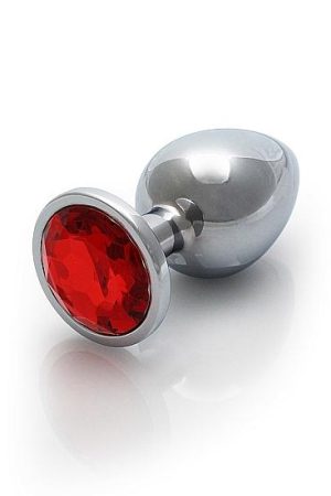Round Gem Butt Plug Large Silver Ruby Red