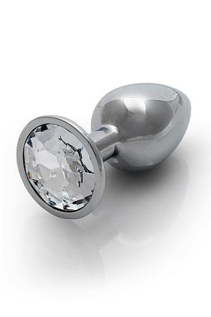 Round Gem Butt Plug Small Silver Diamond