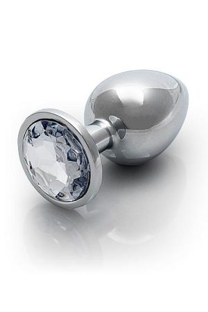 Round Gem Butt Plug Large Silver Diamond
