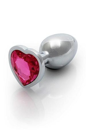 Heart Gem Butt Plug Small Silver Rubellite Pink
