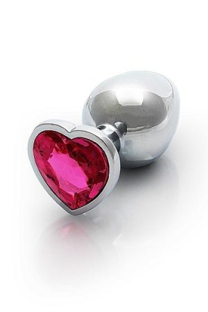 Heart Gem Butt Plug Medium Silver Rubellite Pink