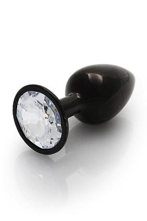 Round Gem Butt Plug Small Gunmetal Diamond