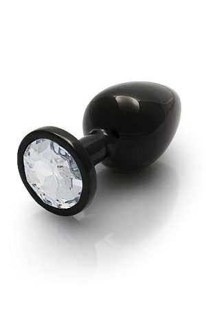 Round Gem Butt Plug Medium Gunmetal Diamond