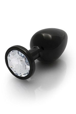 Round Gem Butt Plug Large Gunmetal Diamond