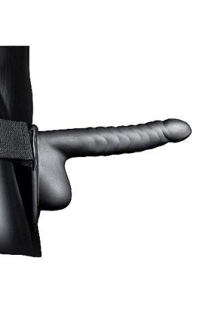 Ouch! Ribbed Hollow Strap-on 8 In W/ Balls Gunmetal