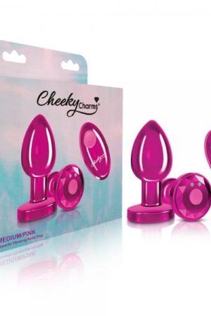 Cheeky Charms Vibrating Metal Plug Pink Medium W/ Remote