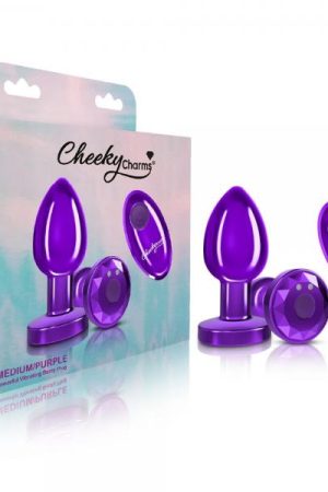 Cheeky Charms Vibrating Metal Plug Purple Medium W/ Remote