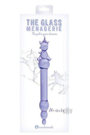 Glass Menage Unicorn Dildo Purple